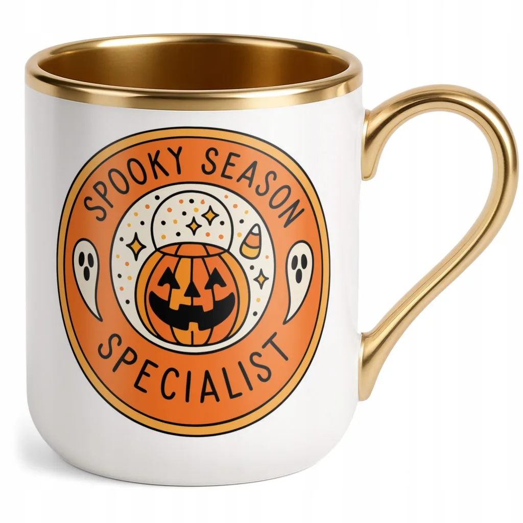 Kubek Premium Złoty Halloween Spooky Season Dynia Jesień Prezent