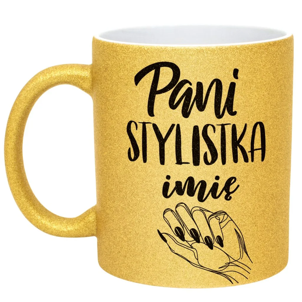 Złoty kubek brokatowy Personalizowany Pani Stylistka Paznokci Prezent