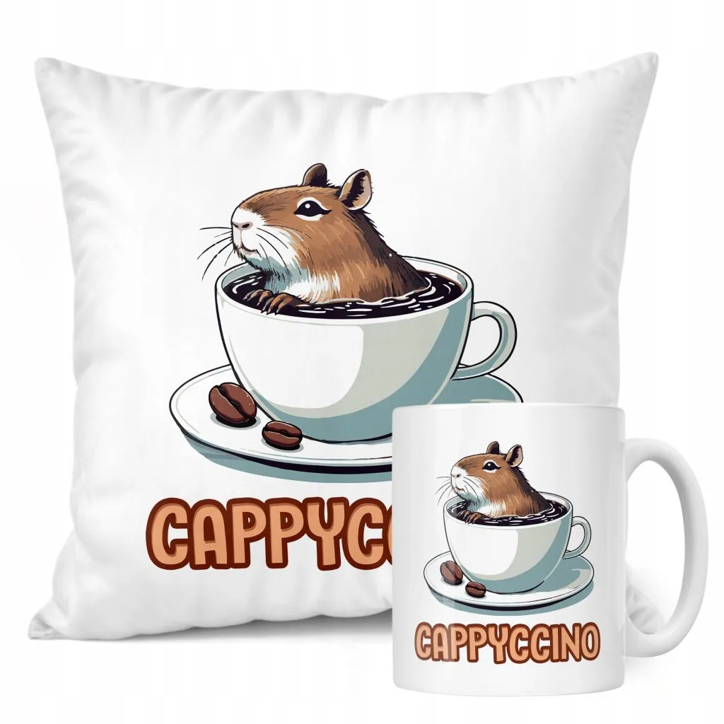 Zestaw Kubek + Poduszka Kapibara Capybara Zwierzak Słodki Dla Dzieci