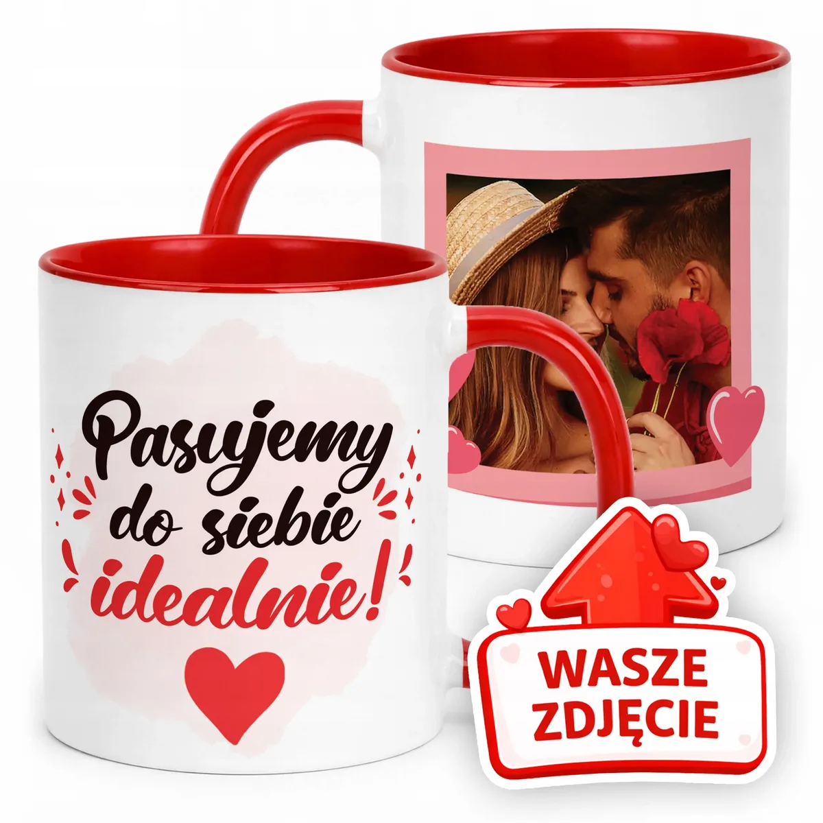 Kubek Czerwony Z Własnym Zdjęciem Serce Walentynki Prezent Upominek