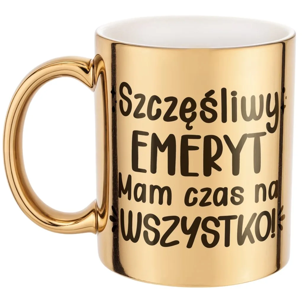 Złoty Kubek ceramiczny z okazji Emerytury Dla Emeryta Prezent Upominek