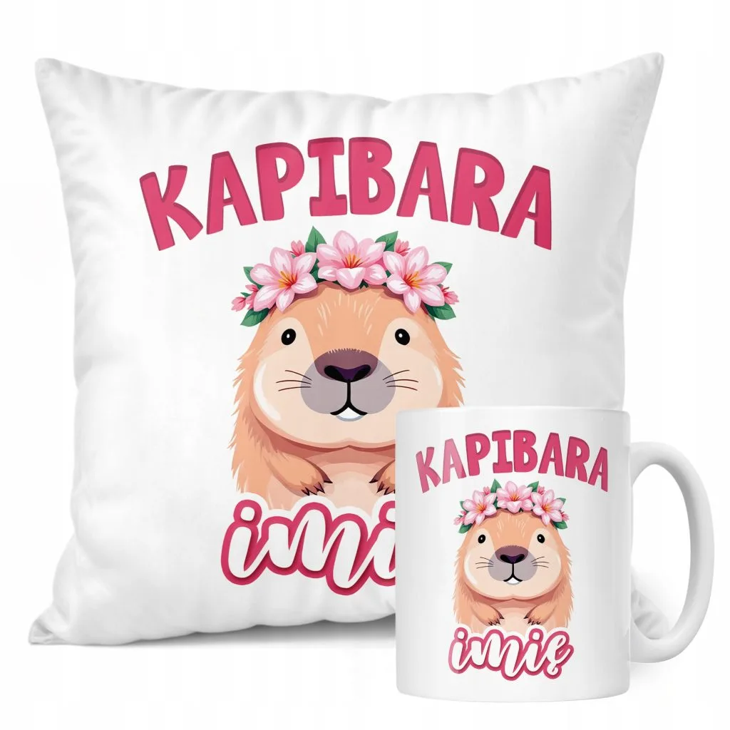 Zestaw personalizowany Kubek + Poduszka Kapibara Capybara Zwierzak Prezent