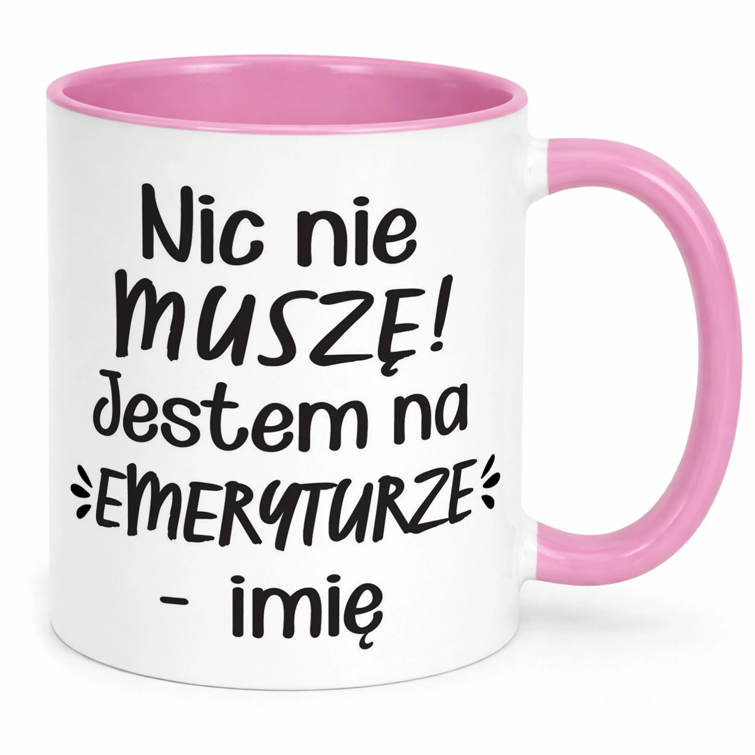 Kubek Różowy Personalizowany z okazji Emerytury Dla Emeryta Emerytki