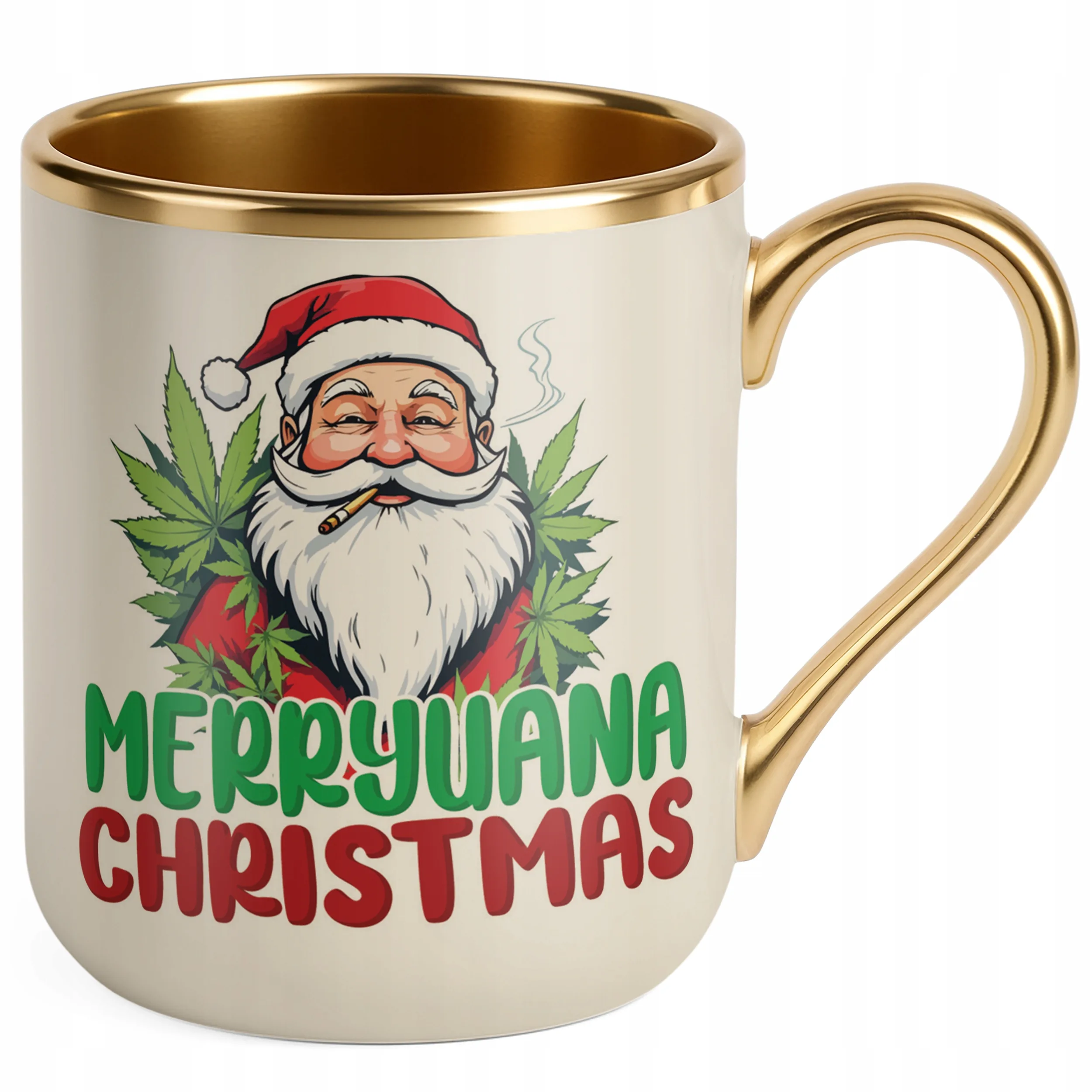 Kubek Premium Złoty Ecru Merryuana Christmas Boże Narodzenie Zabawny