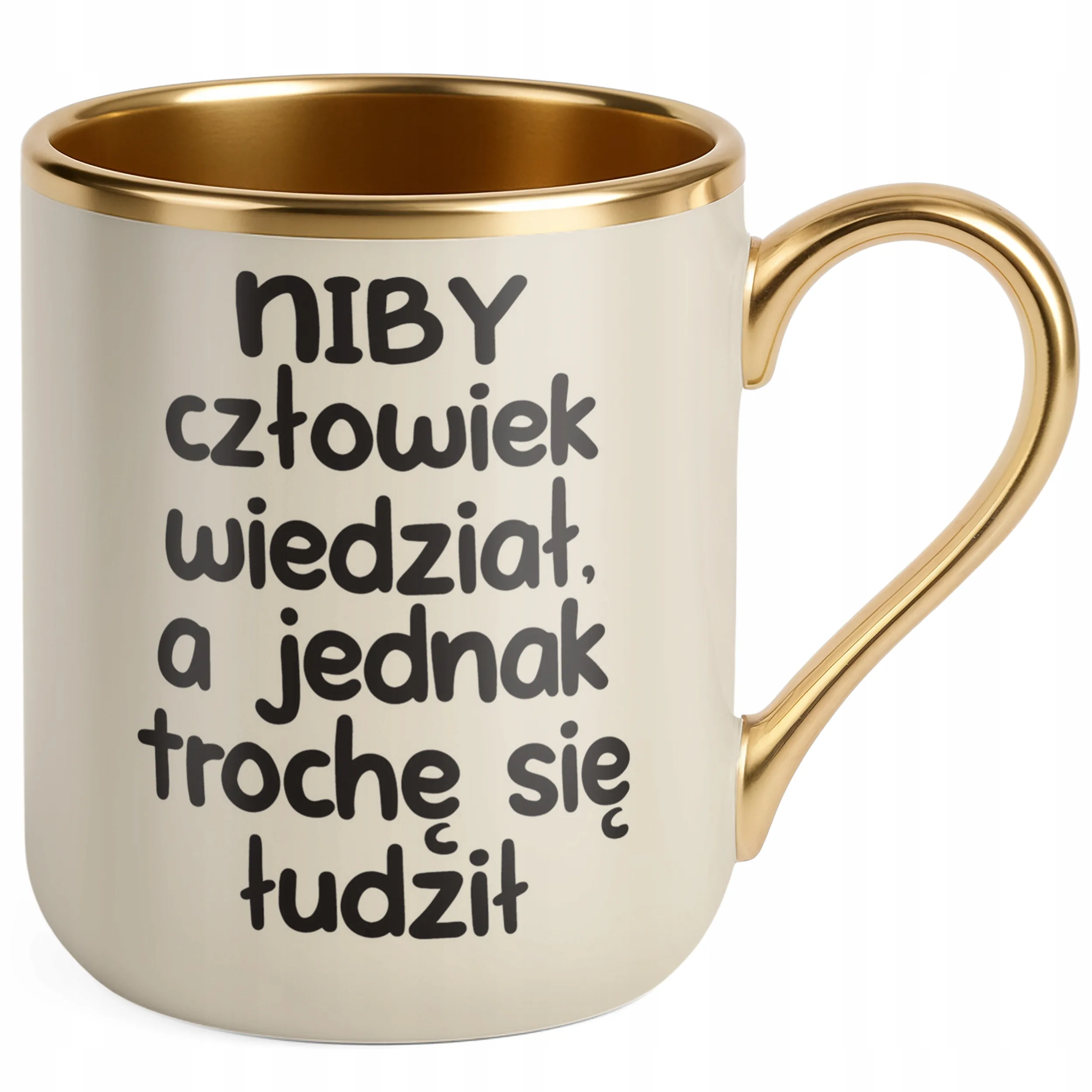 Kubek Premium Złoty Ecru Niby Człowiek Wiedział Śmieszny Zabawny