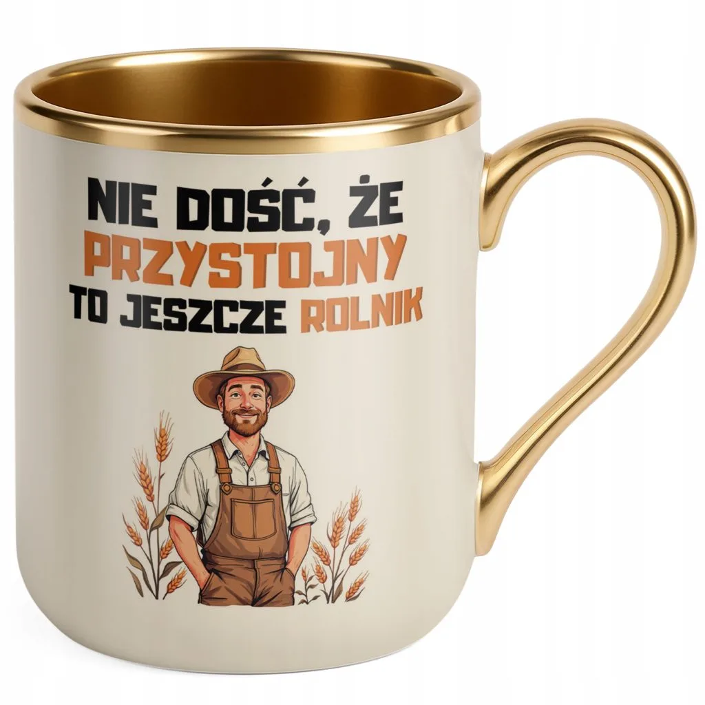 Kubek Premium Złoty Ecru Rolnik Dla Rolnika Traktor Zabawny Prezent