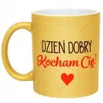 Złoty kubek brokatowy Dzień Dobry Kocham Cię Walentynki Prezent