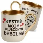 Kubek Premium Złoty Ecru Personalizowany Na Walentynki Kocham Cię