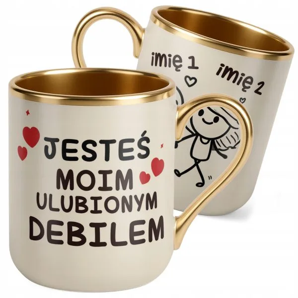 Kubek Premium Złoty Ecru Personalizowany Na Walentynki Kocham Cię