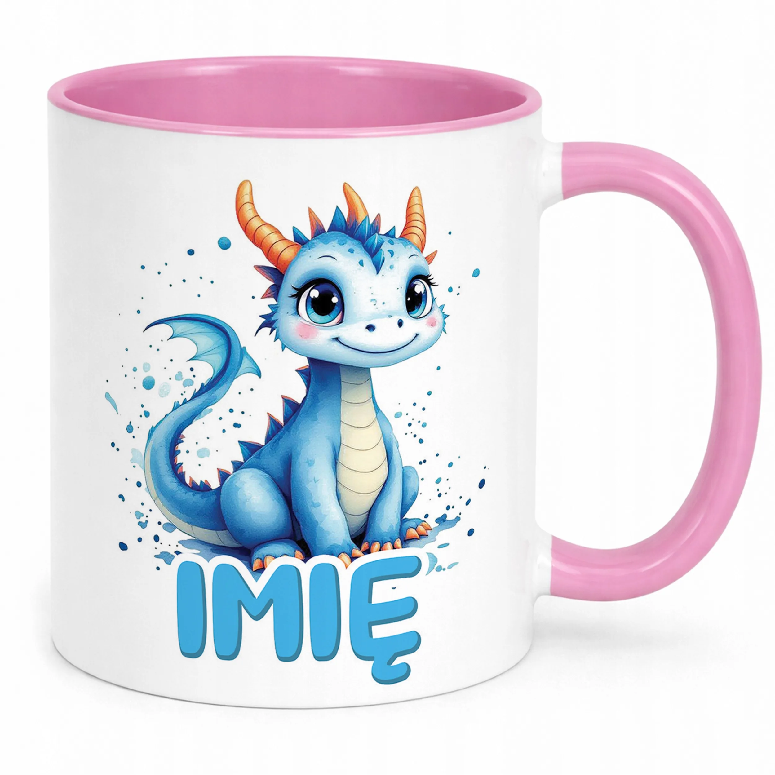 Kubek Różowy Personalizowany Smok Zwierzak Słodki Dla Dzieci