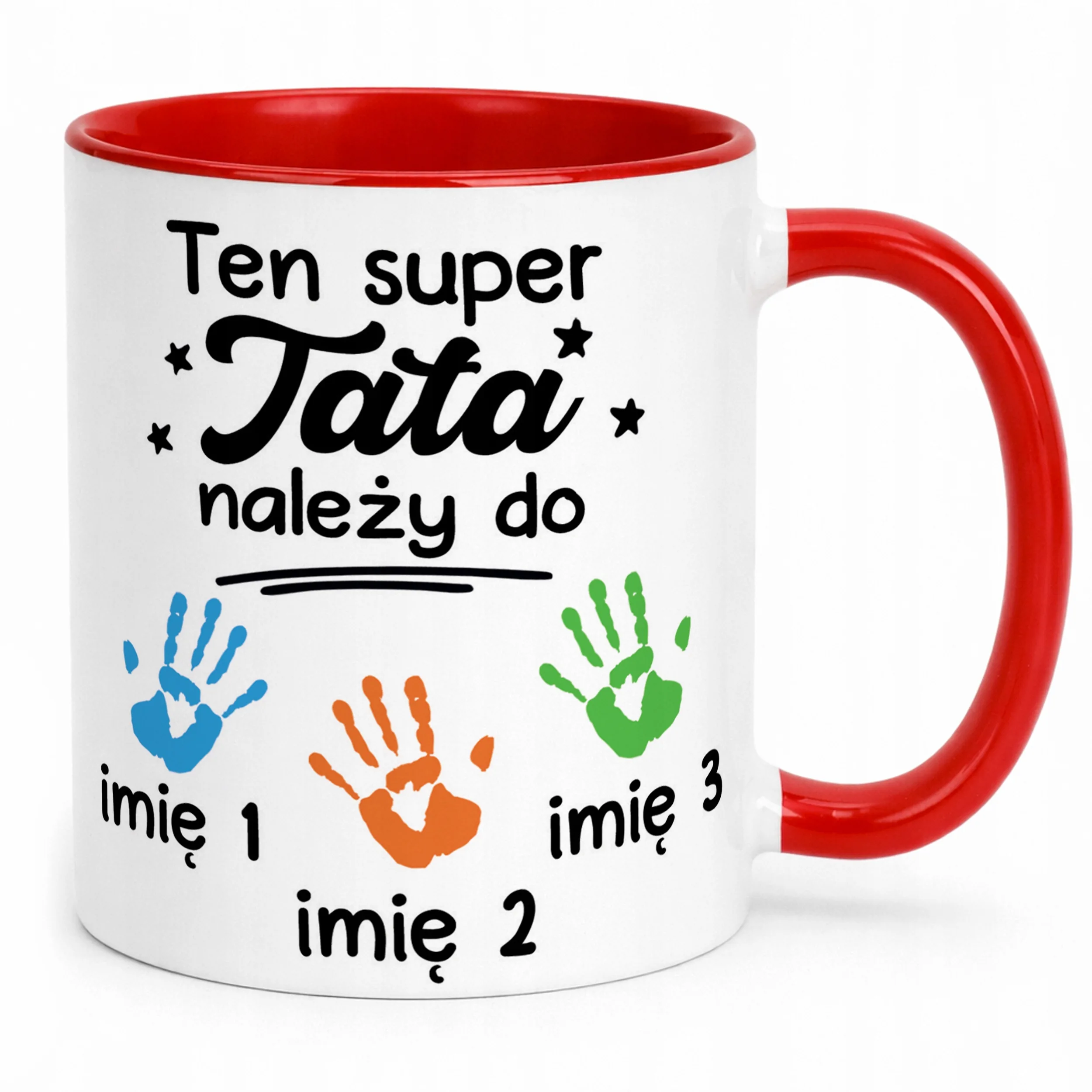 Kubek Czerwony Personalizowany Dzień Ojca Tata Należy Do 3 Dzieci