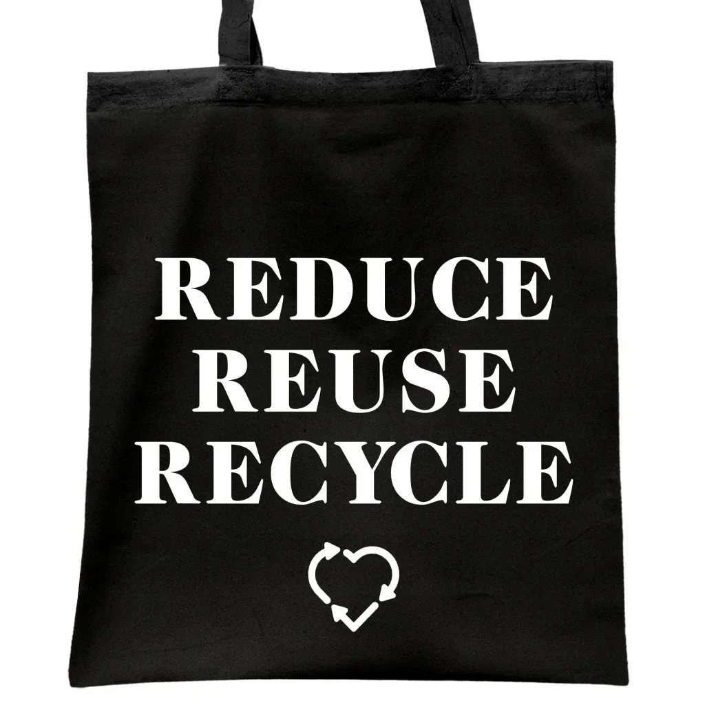 Torba bawełniana czarna na zakupy Reduce Reuse Recycle Ekologia