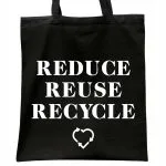 Torba bawełniana czarna na zakupy Reduce Reuse Recycle Ekologia