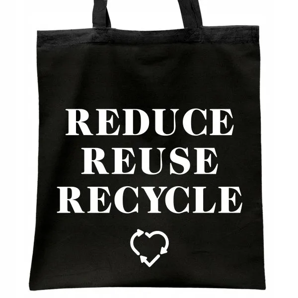 Torba bawełniana czarna na zakupy Reduce Reuse Recycle Ekologia
