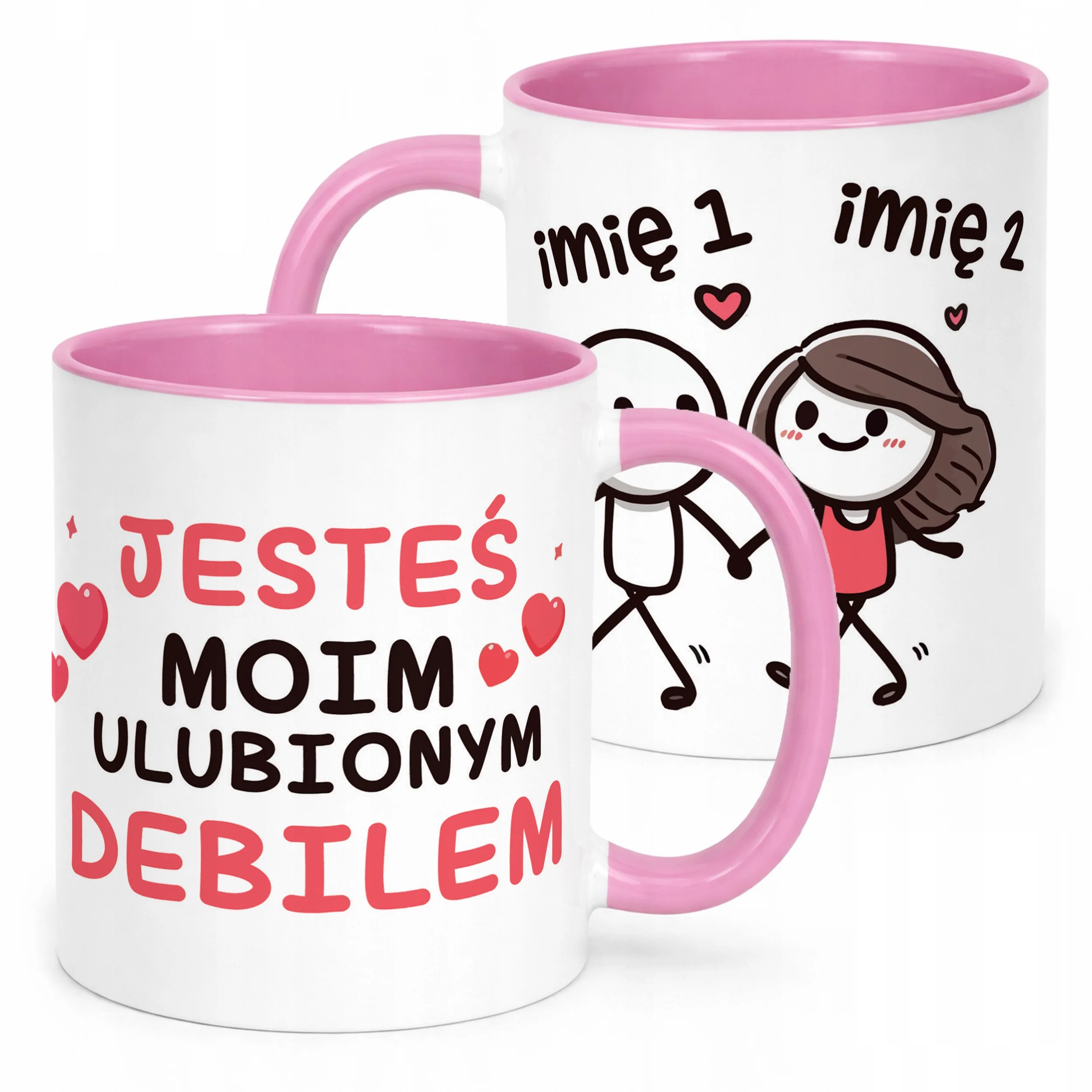 Kubek Różowy Personalizowany Serce Walentynki Prezent Upominek