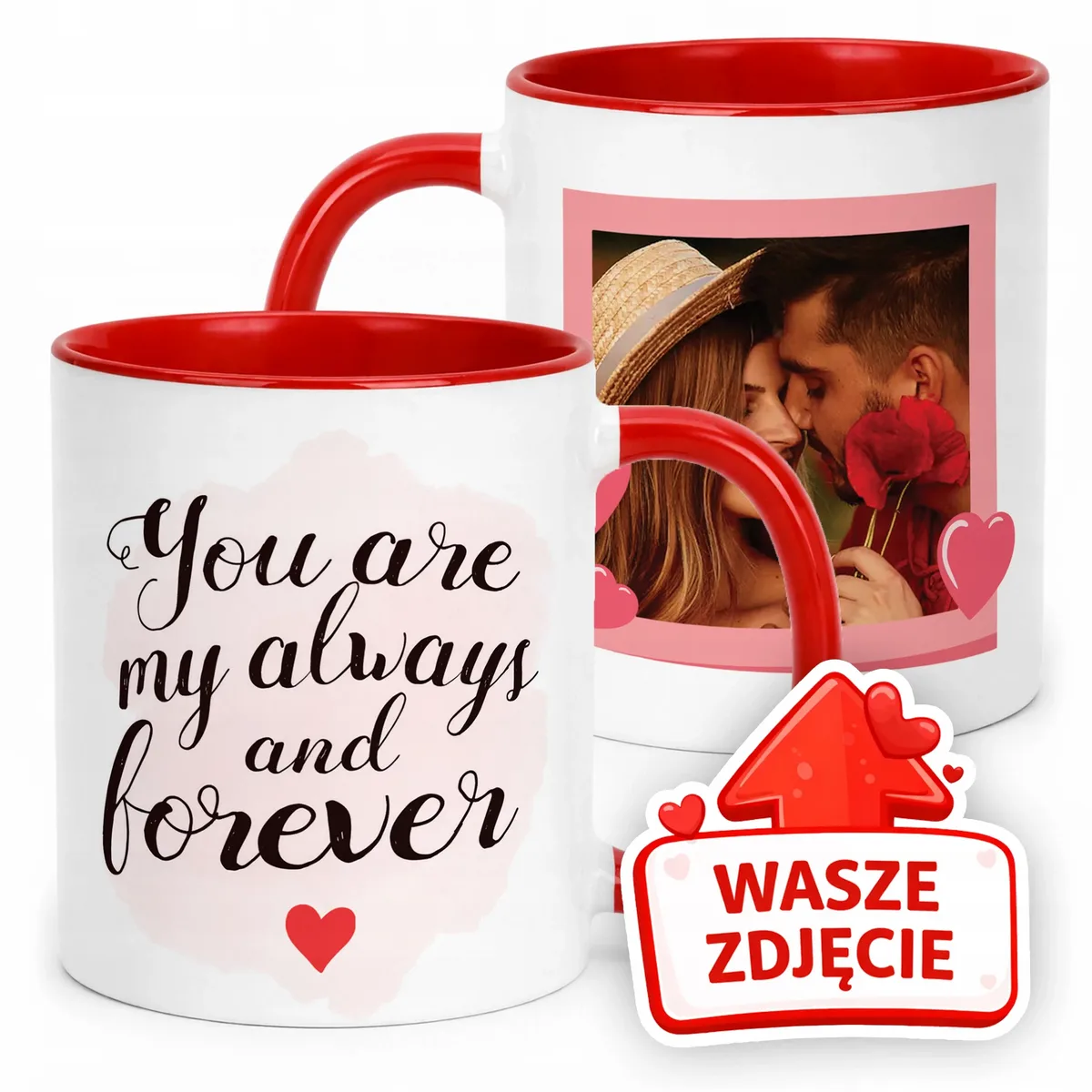 Kubek Czerwony Z Własnym Zdjęciem Serce Walentynki Prezent Upominek