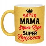 Złoty kubek brokatowy Dzień Matki Dla Mamy Super Mama Żona