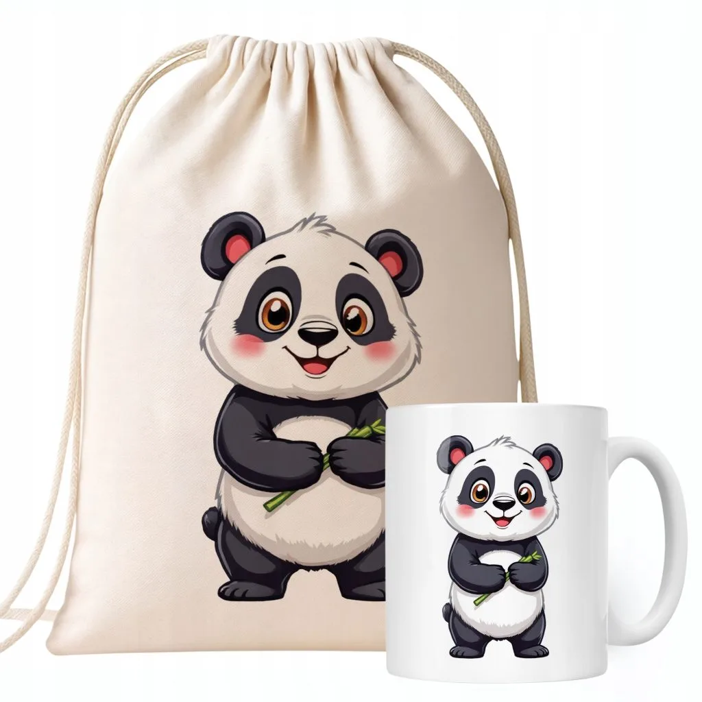 Zestaw Kubek + Plecak Panda Zwierzak Słodki Dla Dzieci Prezent