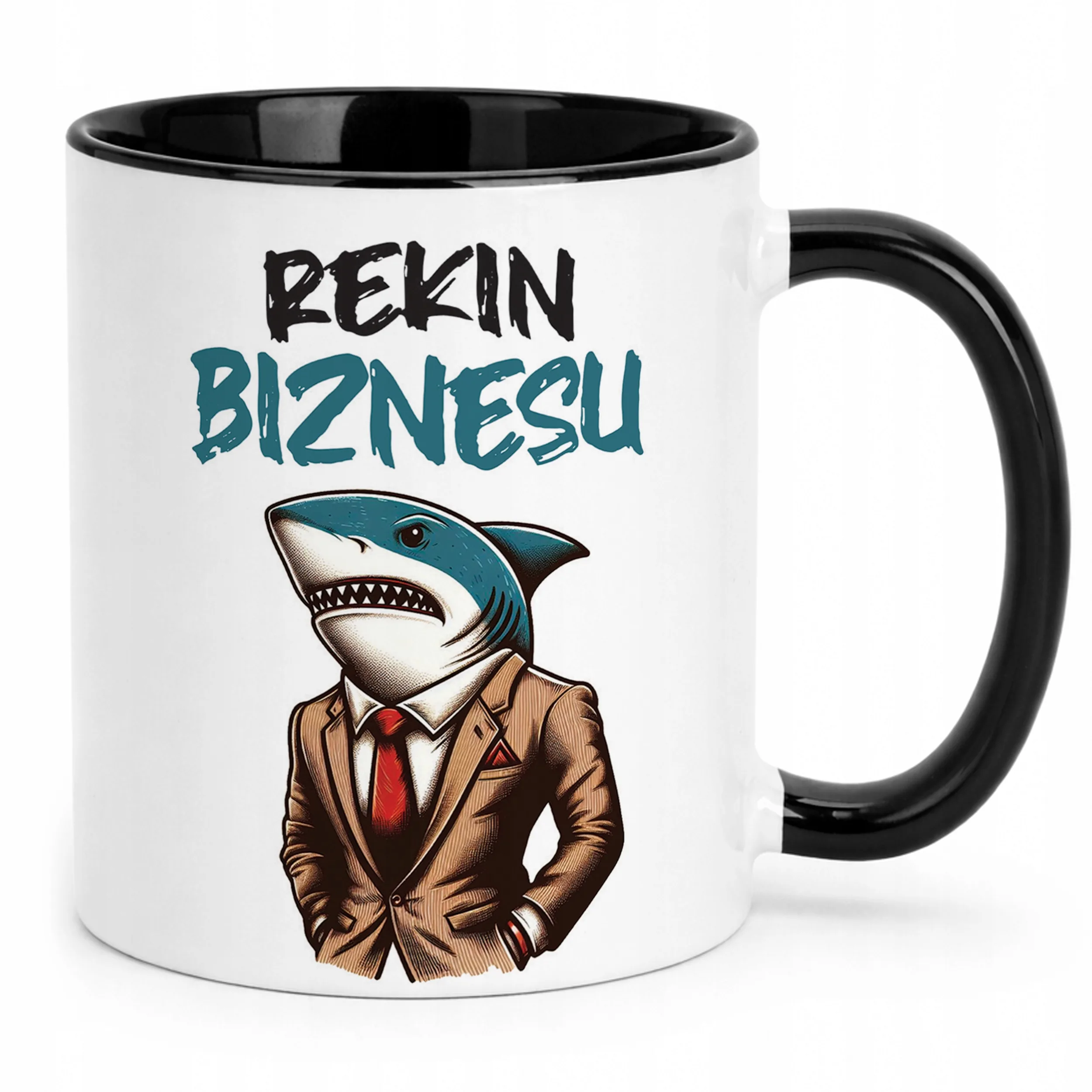 Kubek Czarny Rekin Biznesu Praca Prezent Upominek