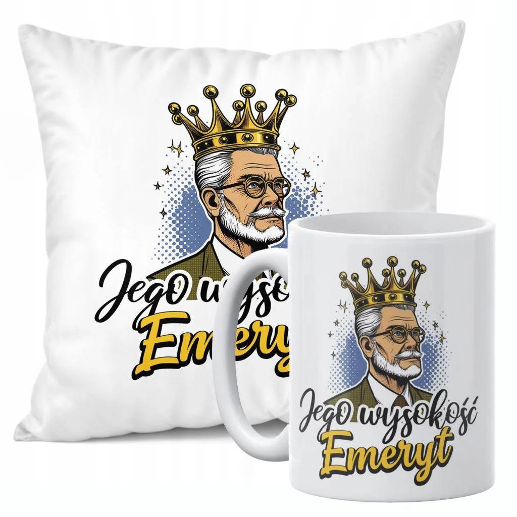 Zestaw Kubek + Poduszka 38×38 cm Emerytura Dla Emeryta Z Okazji Emerytury