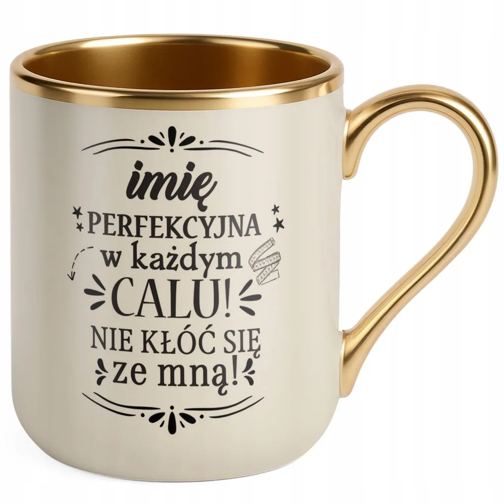 Kubek Premium Złoty Ecru Personalizowany Dzień Kobiet Zabawny