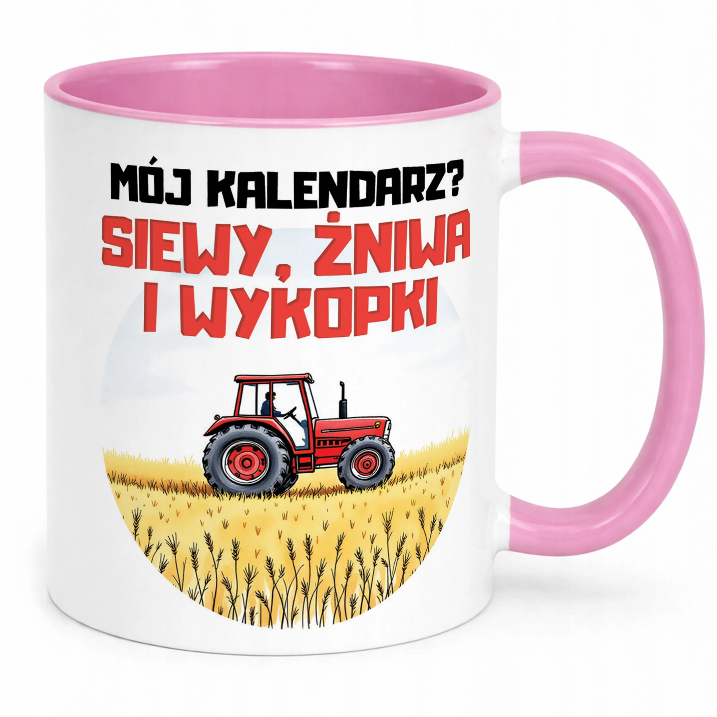 Kubek Różowy Rolnik Dla Rolnika Traktor Zabawny Prezent Upominek
