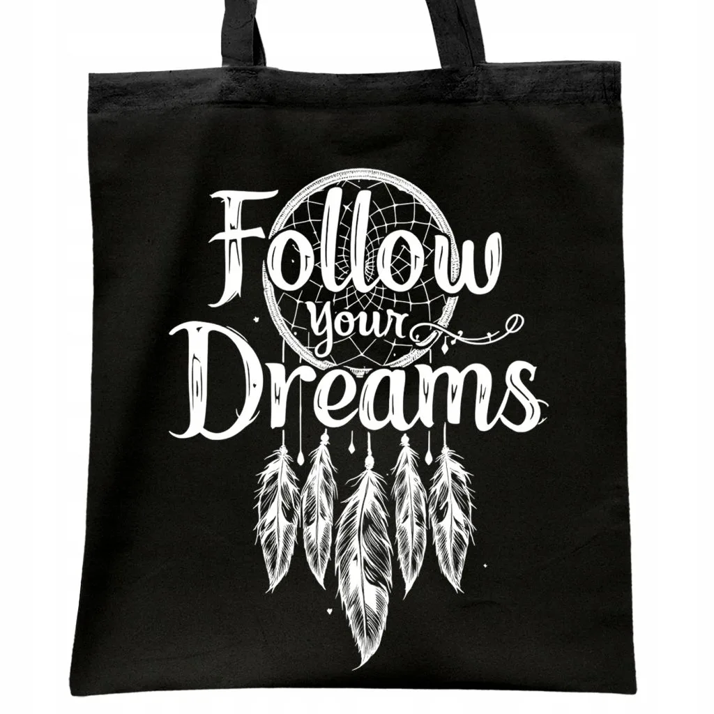 Torba bawełniana czarna na zakupy Follow Your Dreams Łapacz Snów