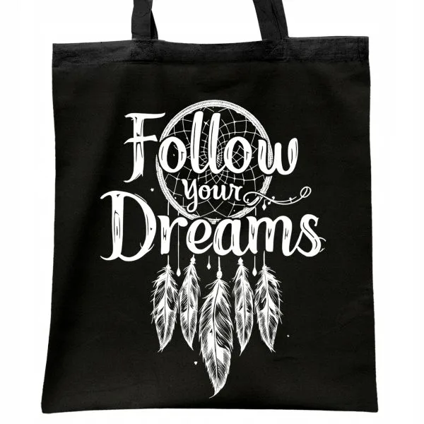 Torba bawełniana czarna na zakupy Follow Your Dreams Łapacz Snów