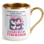 Kubek Premium Złoty Na Walentynki Pingwiny Prezent Upominek