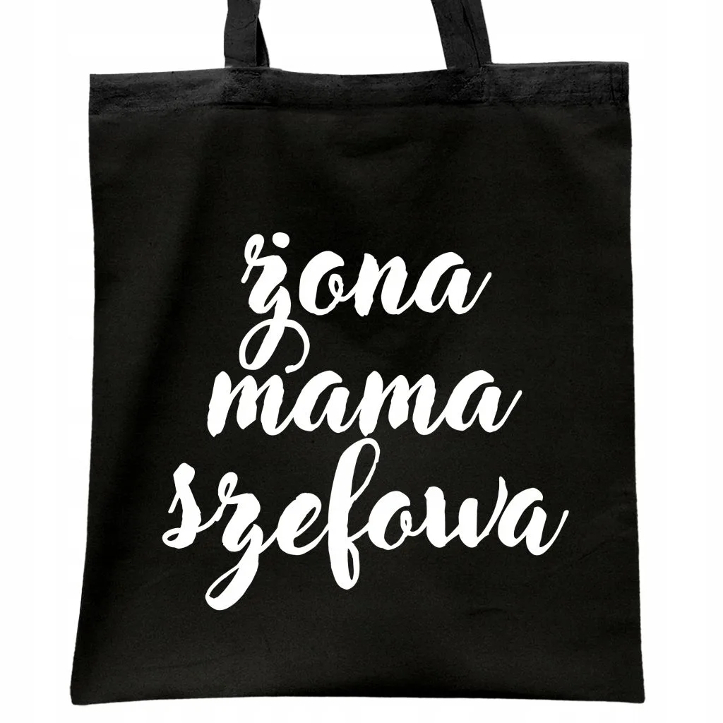 Torba bawełniana czarna na zakupy Żona Mama Szefowa Dzień Mamy Kobiet