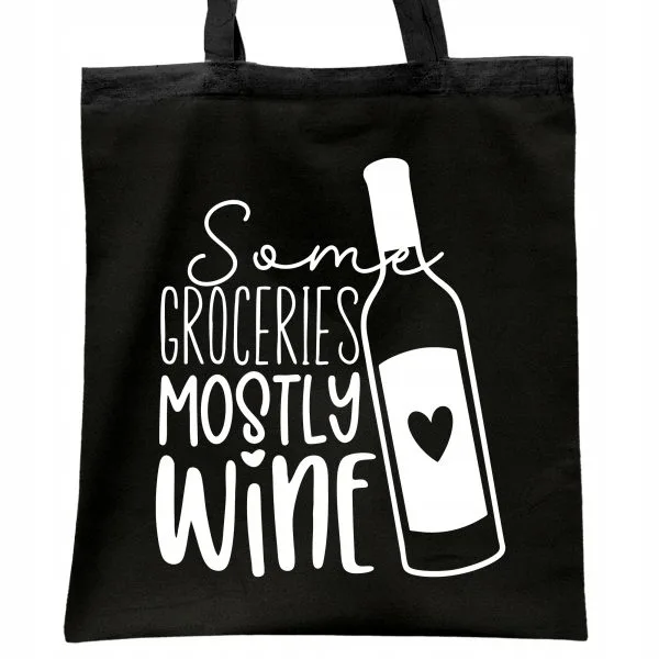Torba bawełniana czarna na zakupy Some Groceries Mostly Wine