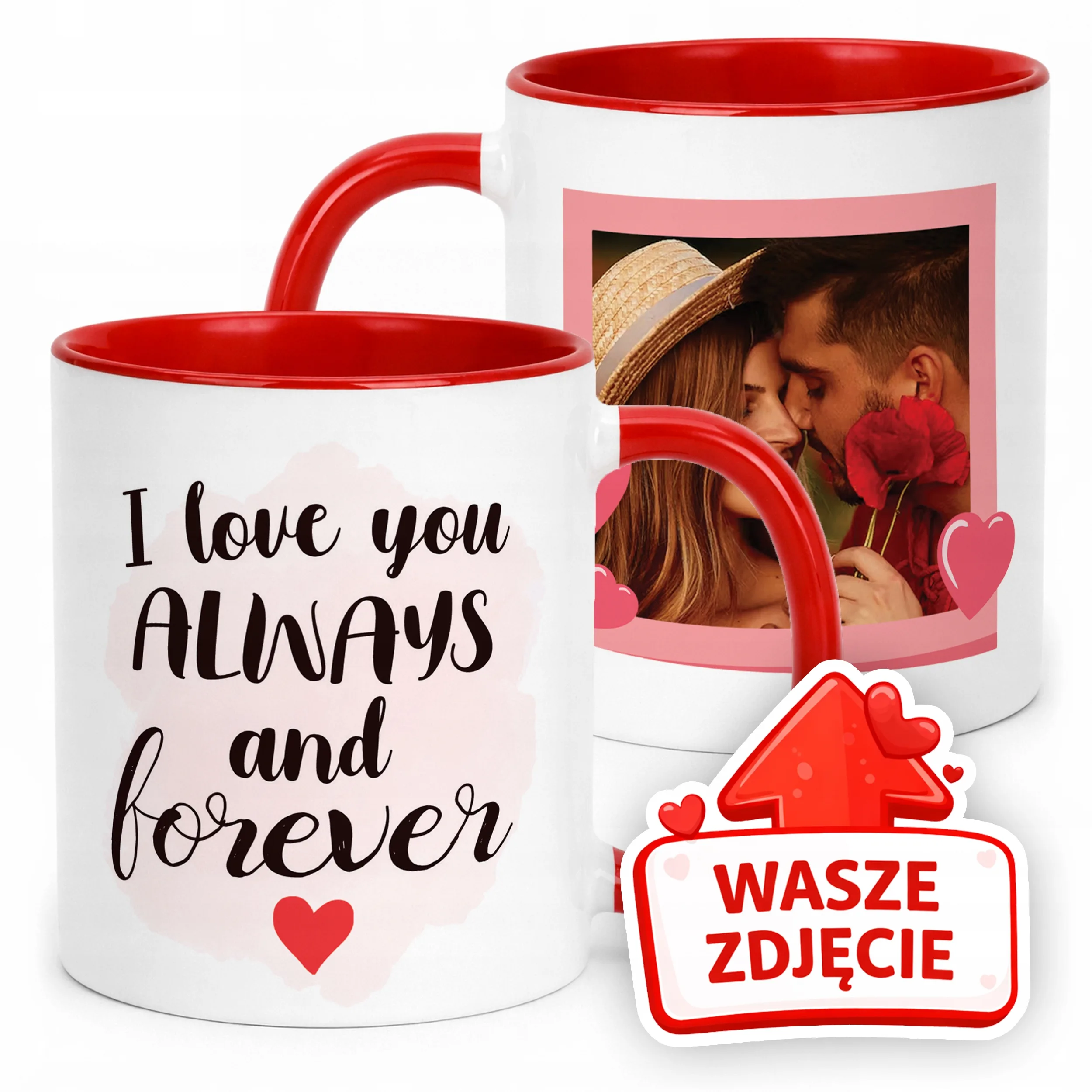 Kubek Czerwony Z Własnym Zdjęciem Serce Walentynki Prezent Upominek