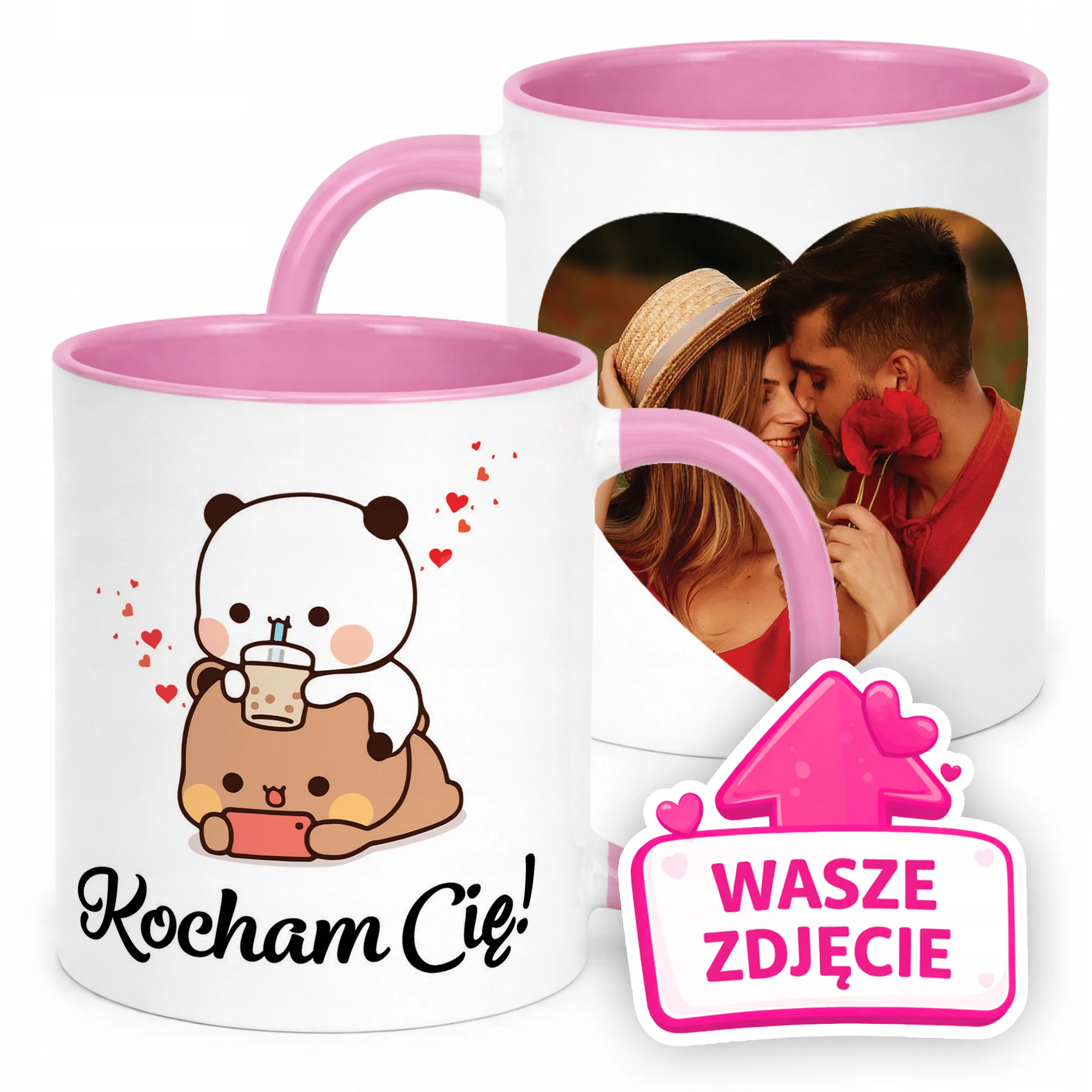 Kubek Różowy Z Własnym Zdjęciem Serce Walentynki Prezent Upominek