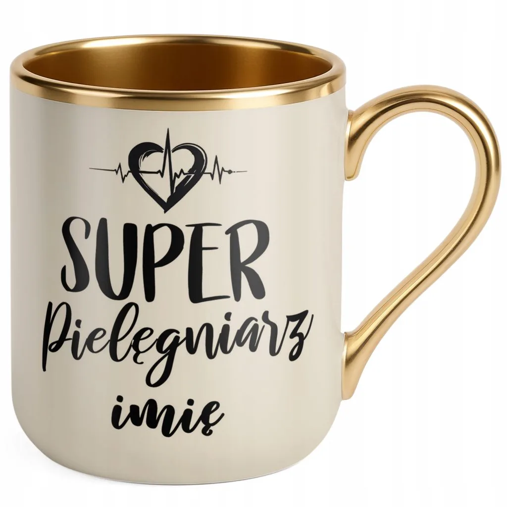 Kubek Premium Złoty Ecru Personalizowany Super Pielęgniarz