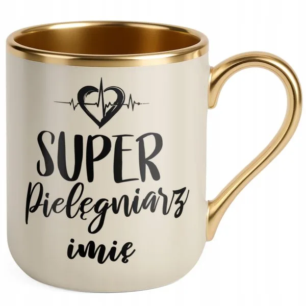 Kubek Premium Złoty Ecru Personalizowany Super Pielęgniarz