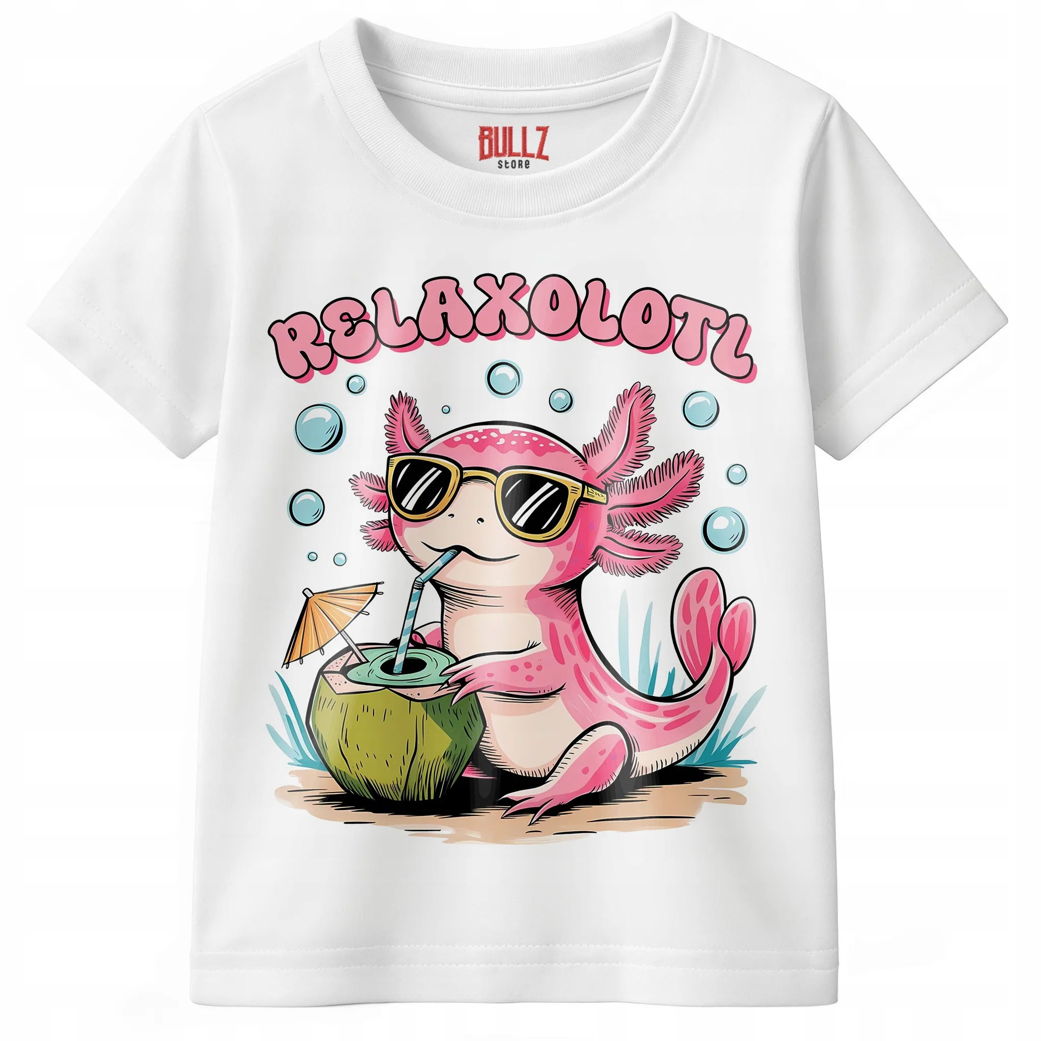 T-shirt dziecięcy biały Aksolotl Axolotl Mine craft Różowy