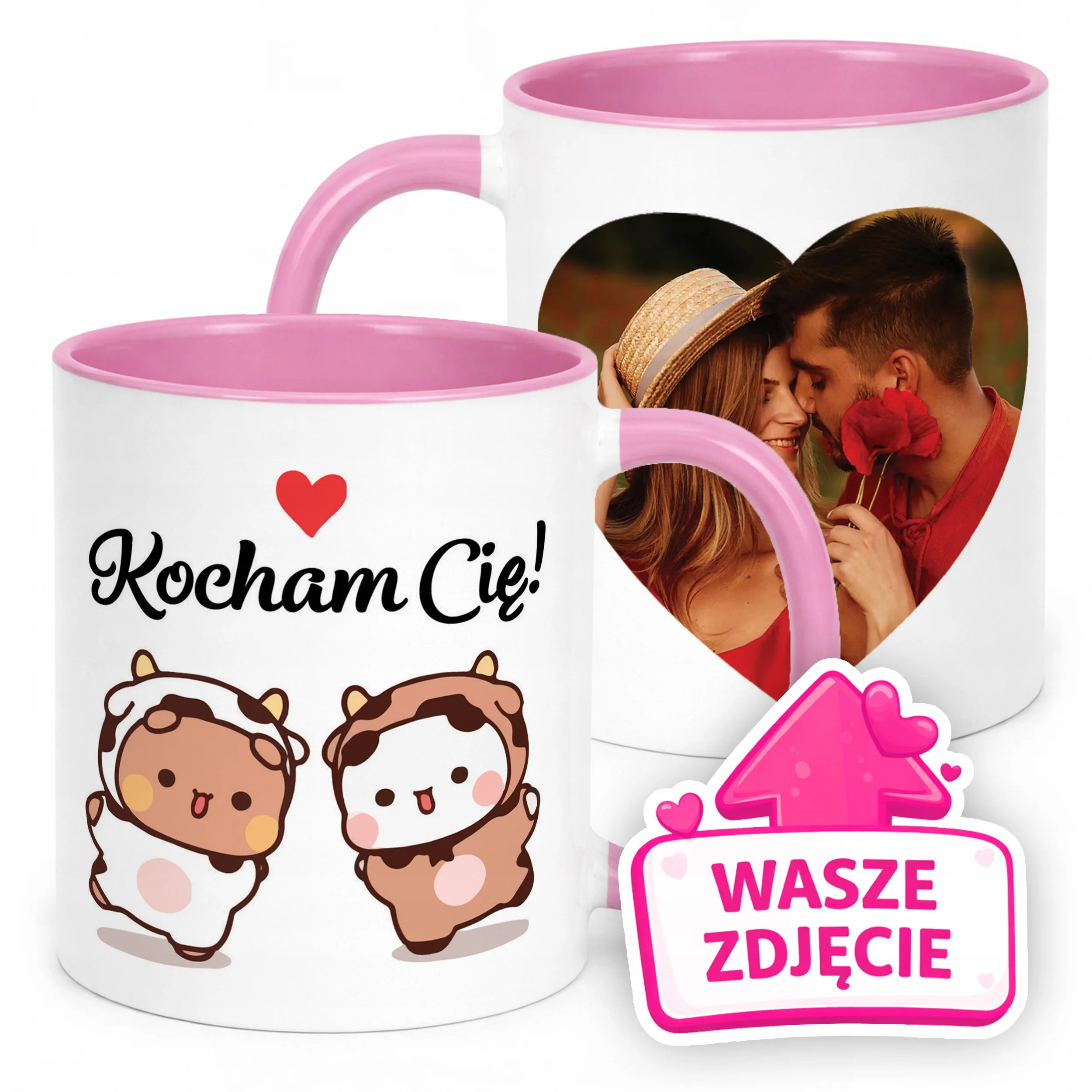 Kubek Różowy Z Własnym Zdjęciem Serce Walentynki Prezent Upominek