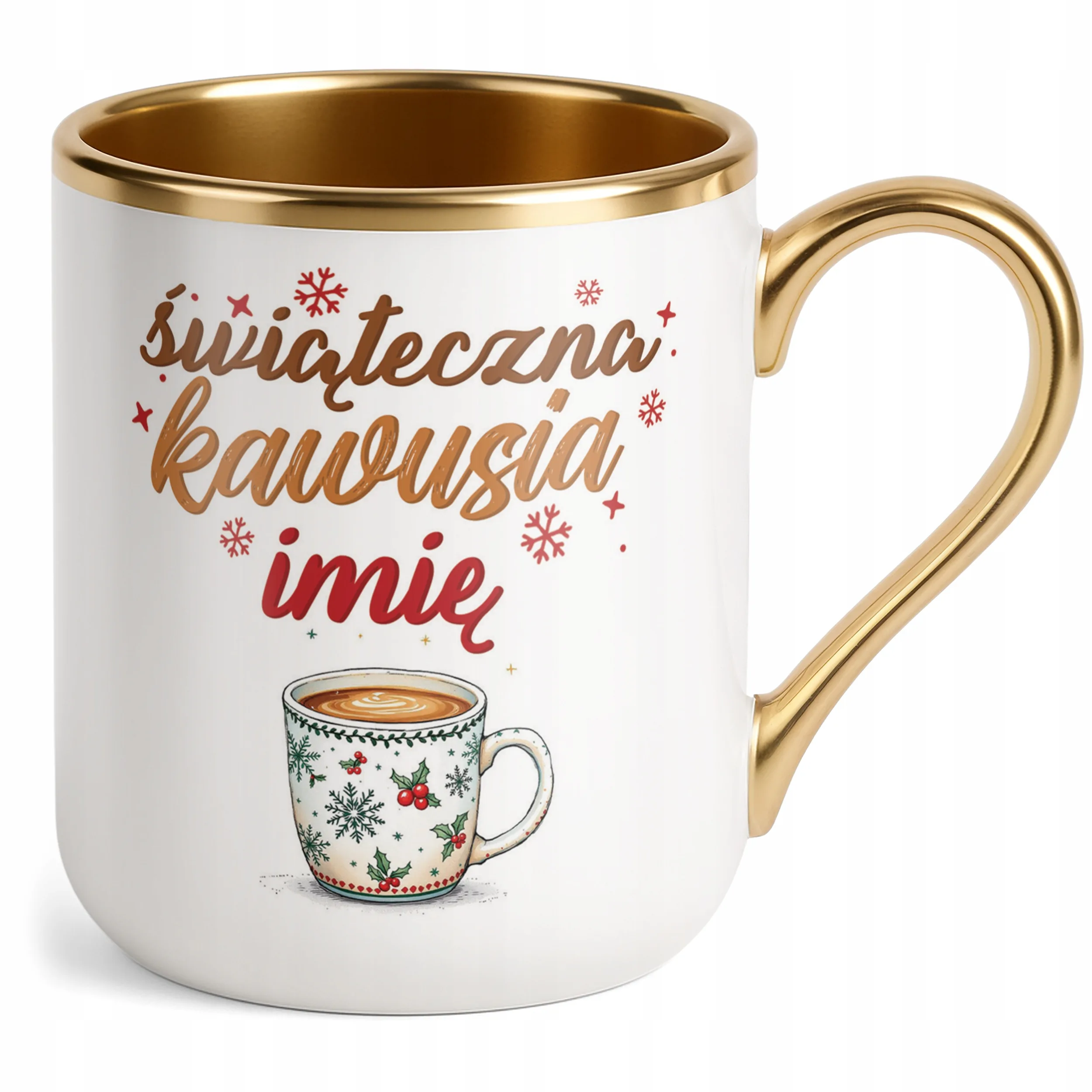 Kubek Premium Złoty Personalizowany Świąteczna Kawusia Prezent