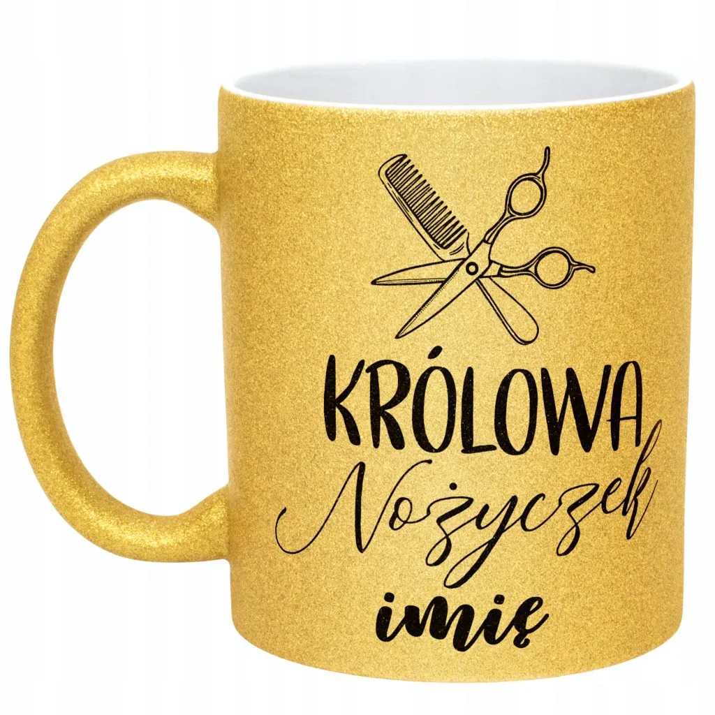 Złoty kubek brokatowy Personalizowany Królowa Nożyczek Dla Fryzjerki
