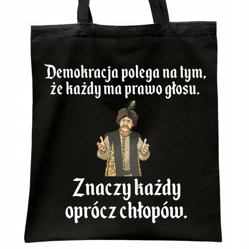 Torba bawełniana czarna na zakupy 1670 Demokracja Polega Na Tym