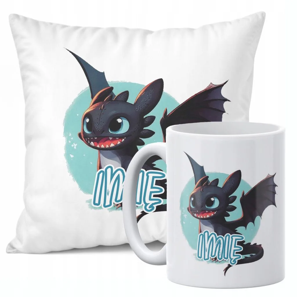 Zestaw Personalizowany Kubek + Poduszka 38×38 cm Szczerbatek Dla Dzieci