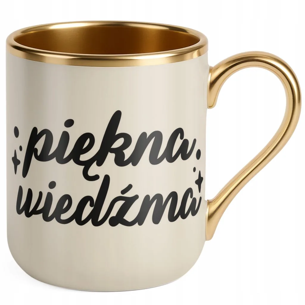 Kubek Premium Złoty Ecru Halloween Piękna Wiedźma Dla Kobiety Prezent