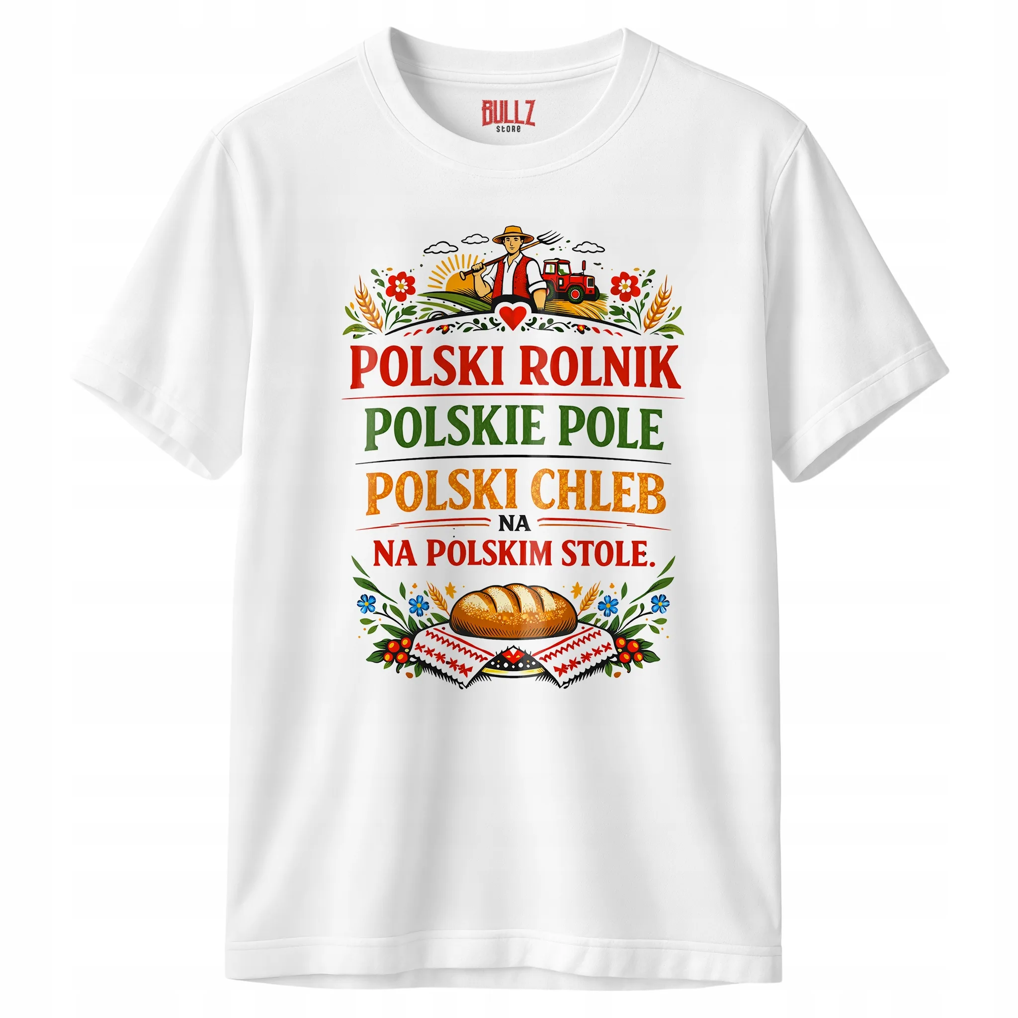 Koszulka biała męska Polski Rolnik Polskie Pole Chleb na stole