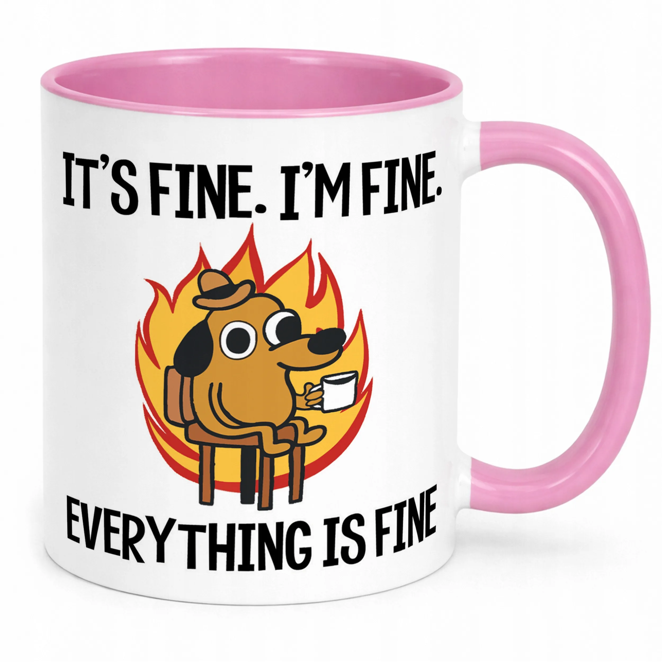 Kubek Różowy Everything Is Fine Pies Mem Zabawny Prezent