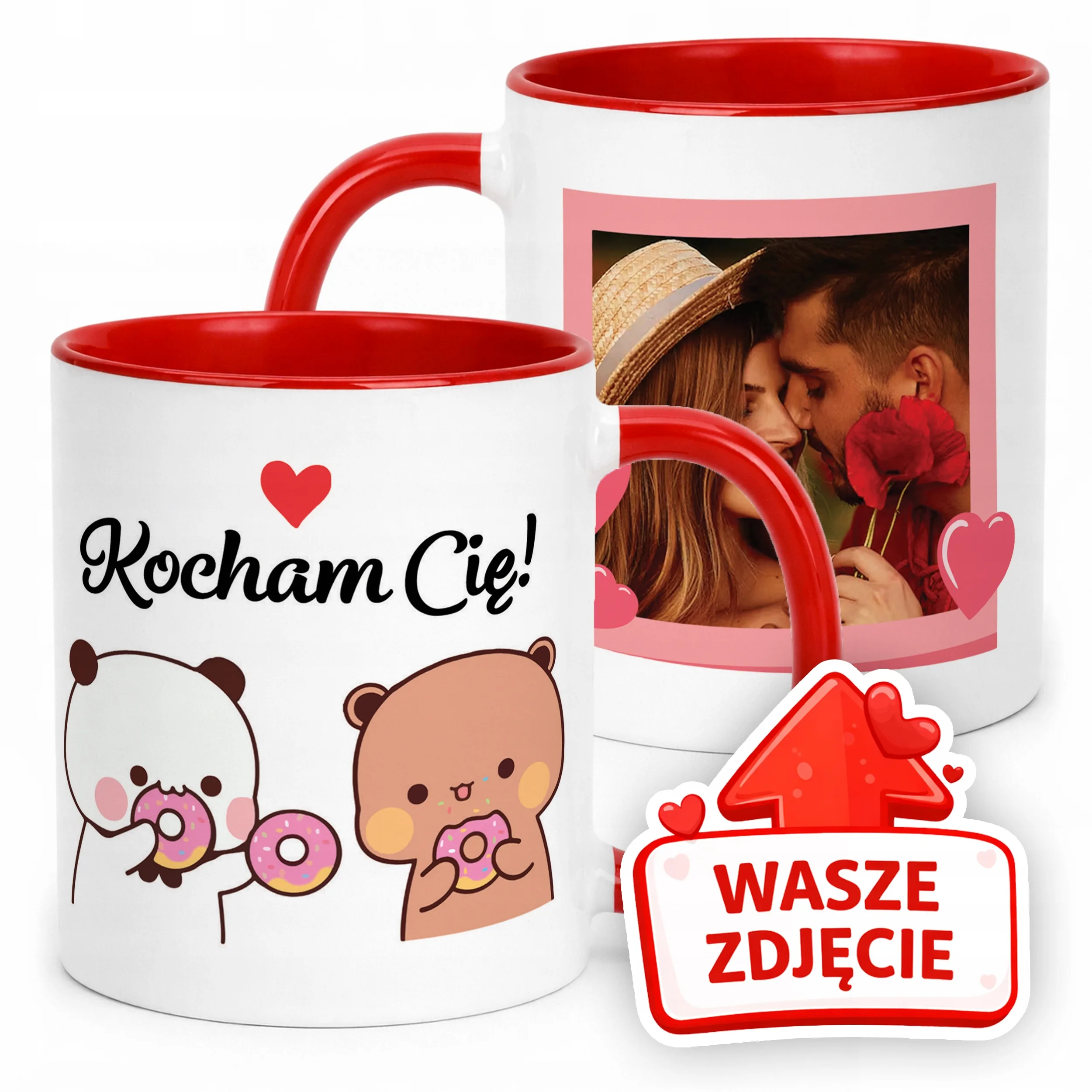 Kubek Czerwony Z Własnym Zdjęciem Serce Walentynki Prezent Upominek