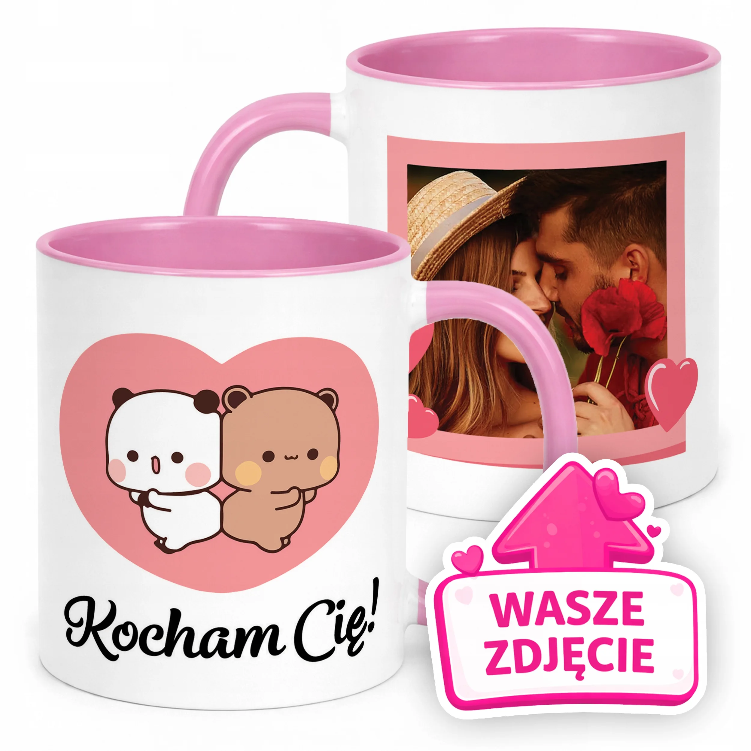 Kubek Różowy Z Własnym Zdjęciem Serce Walentynki Prezent Upominek