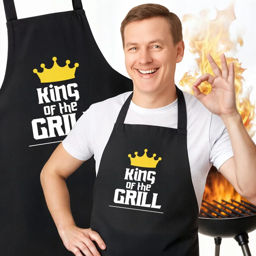 Bawełniany Czarny Fartuch Kuchenny King Of The Grill Fartuszek Z Nadrukiem