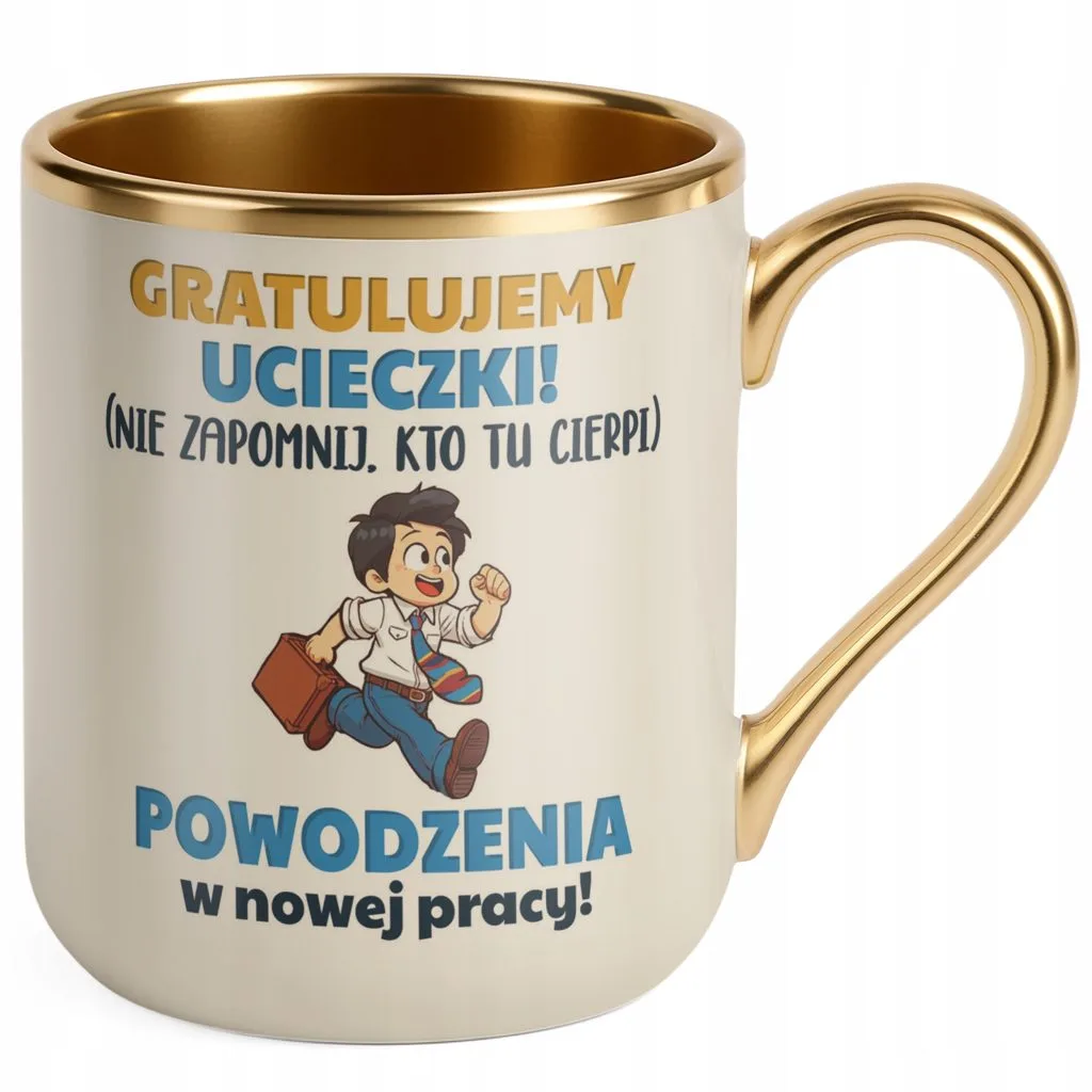 Kubek Premium Złoty Ecru Pożeganie Odejście z Pracy Dla Kolegi Prezent