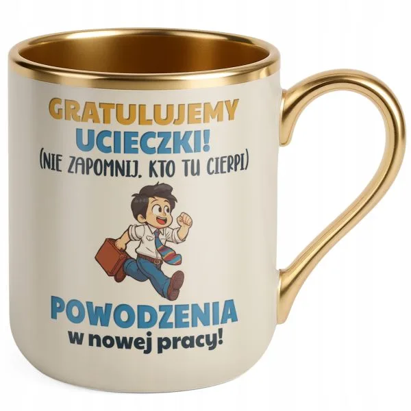 Kubek Premium Złoty Ecru Pożeganie Odejście z Pracy Dla Kolegi Prezent