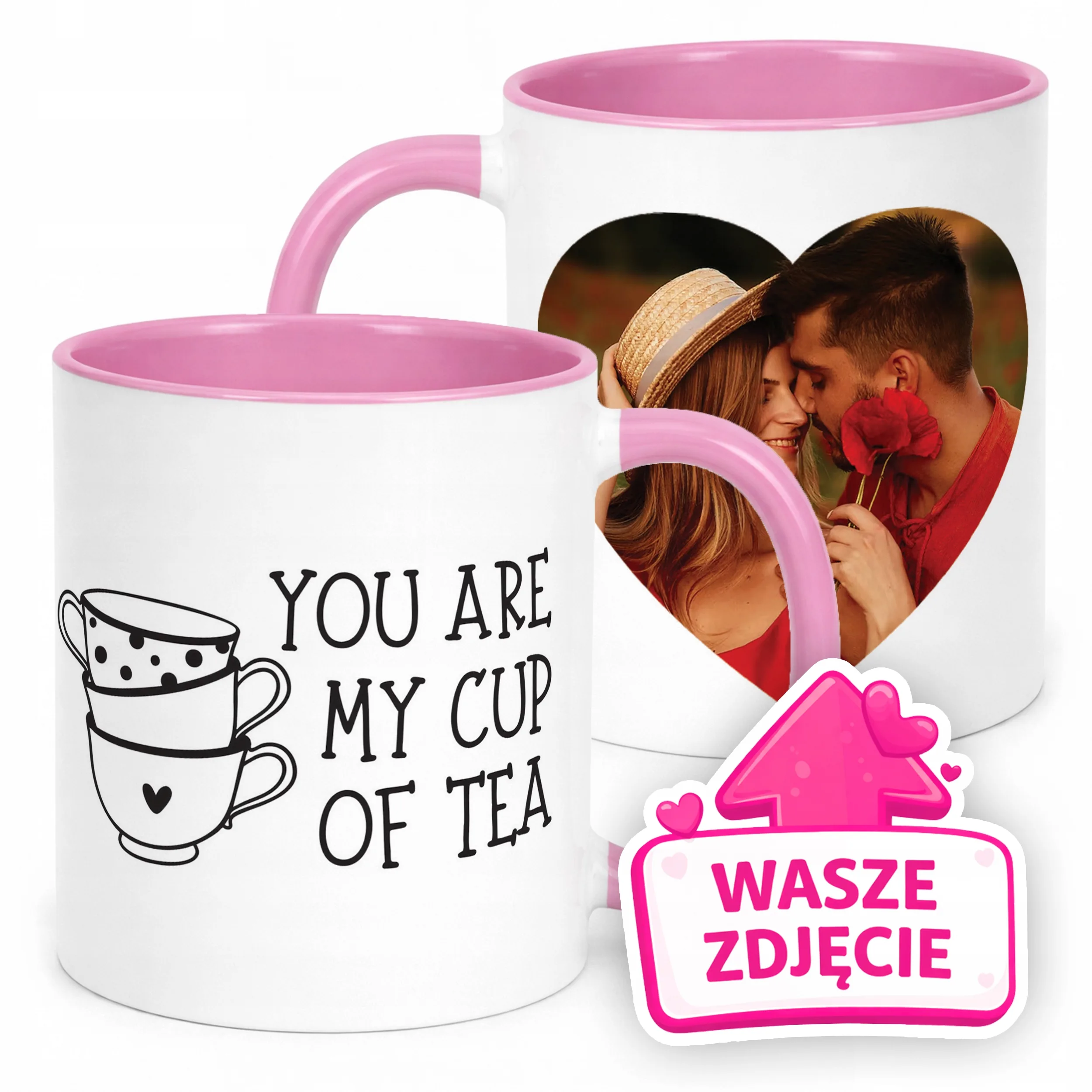 Kubek Różowy Z Własnym Zdjęciem Serce Walentynki Prezent Upominek